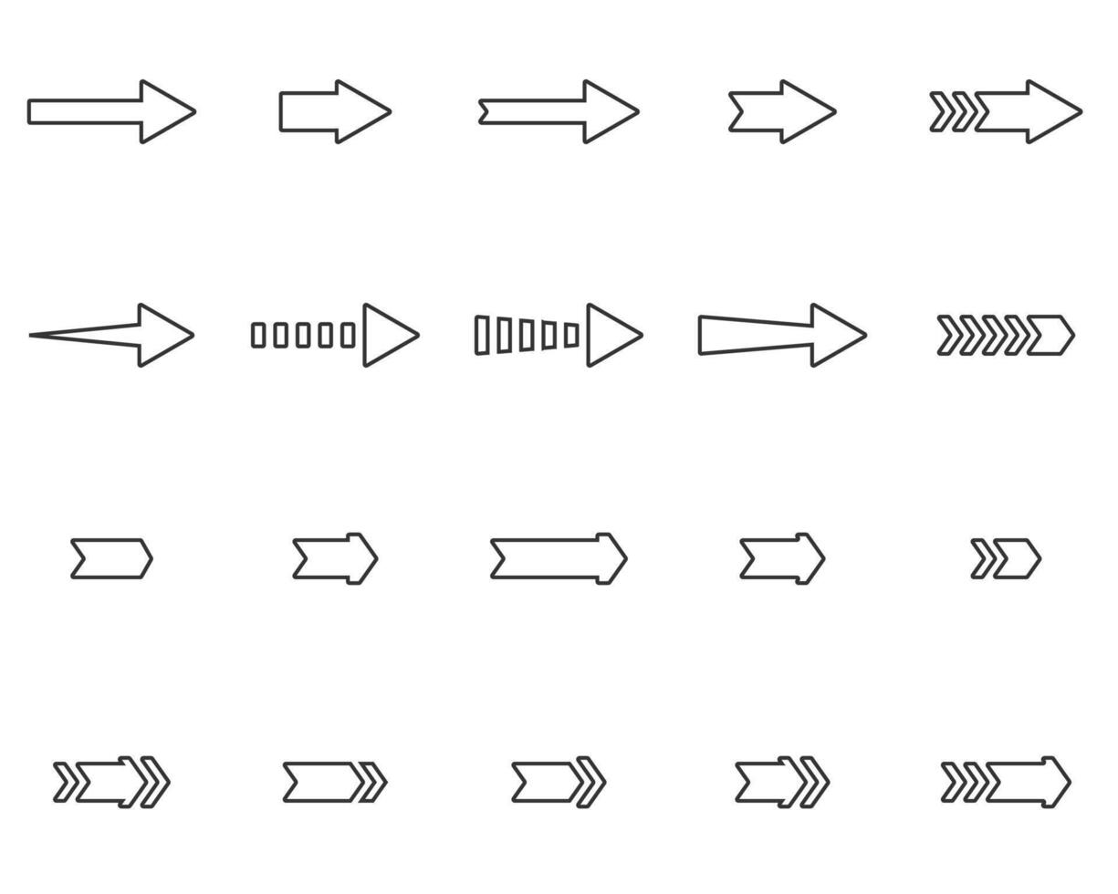 Stroke arrows icons set. Black arrows collection. Vector illustration isolated on white background.