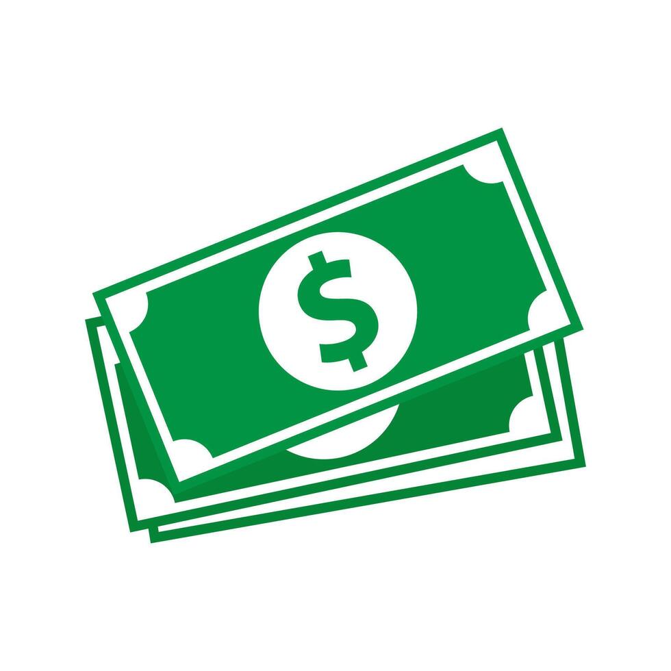 Green color dollar currency banknote icon. Cash icon. Dollar bill. Vector illustration.