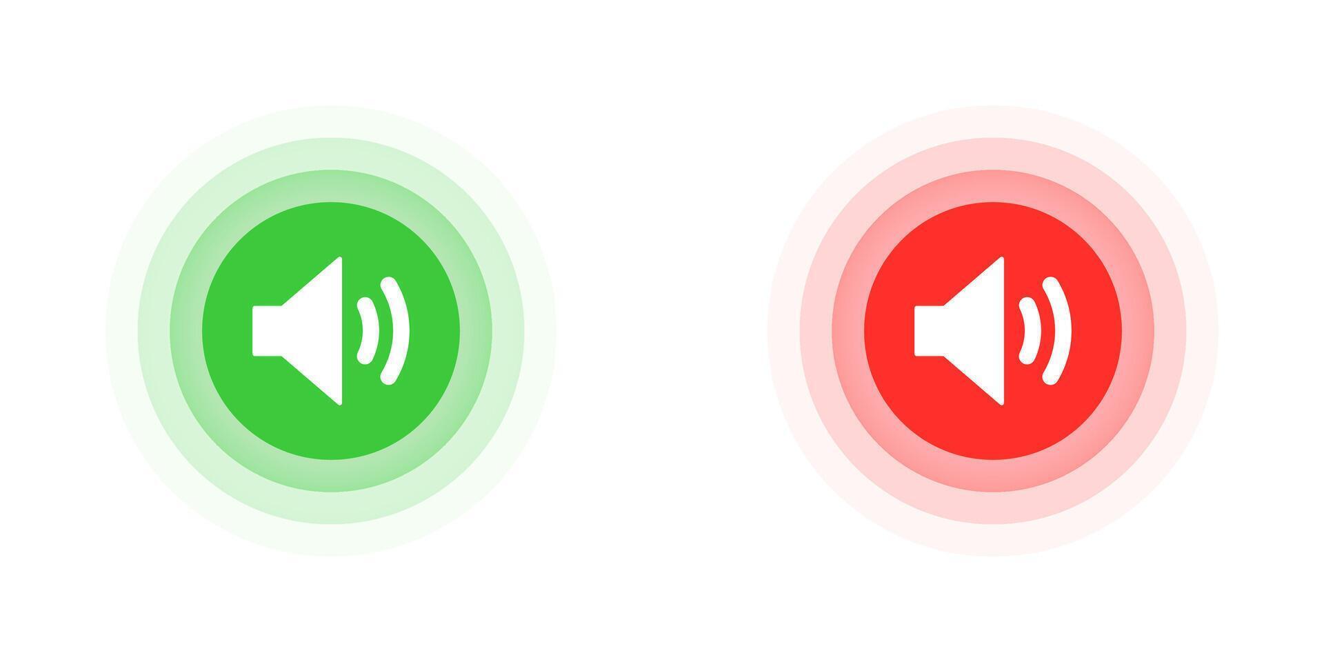 altavoz íconos en verde y rojo circulo forma. vector ilustración.