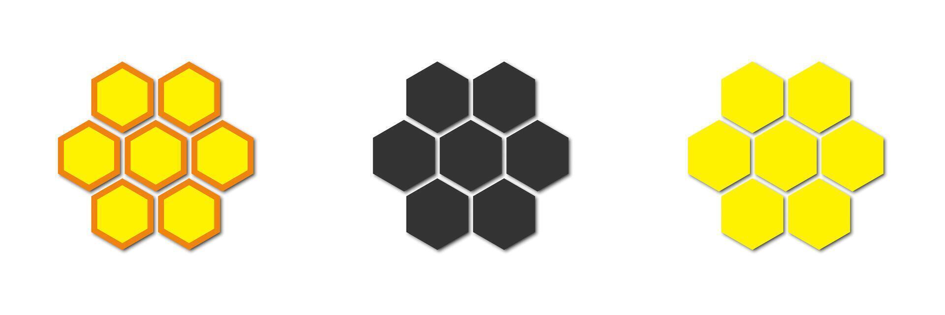 Honeycombs icons with shadows. Vector illustration.