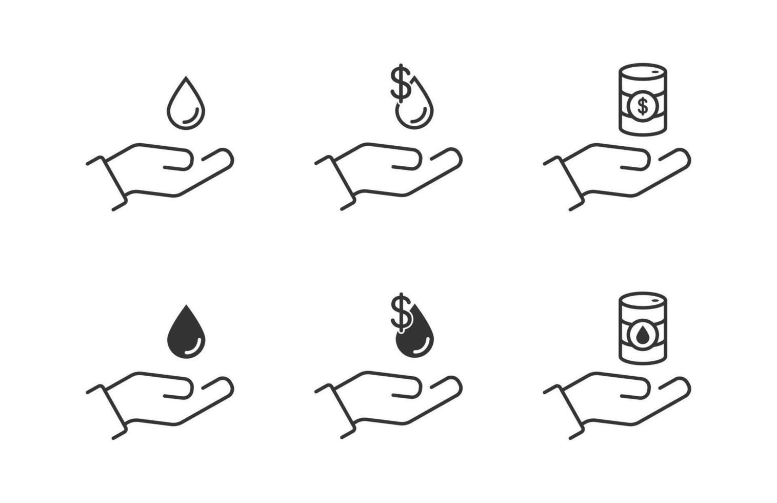 Hand and barrel of oil. Barrel money icon. Drop of oil and dollar symbol. Vector illustration.