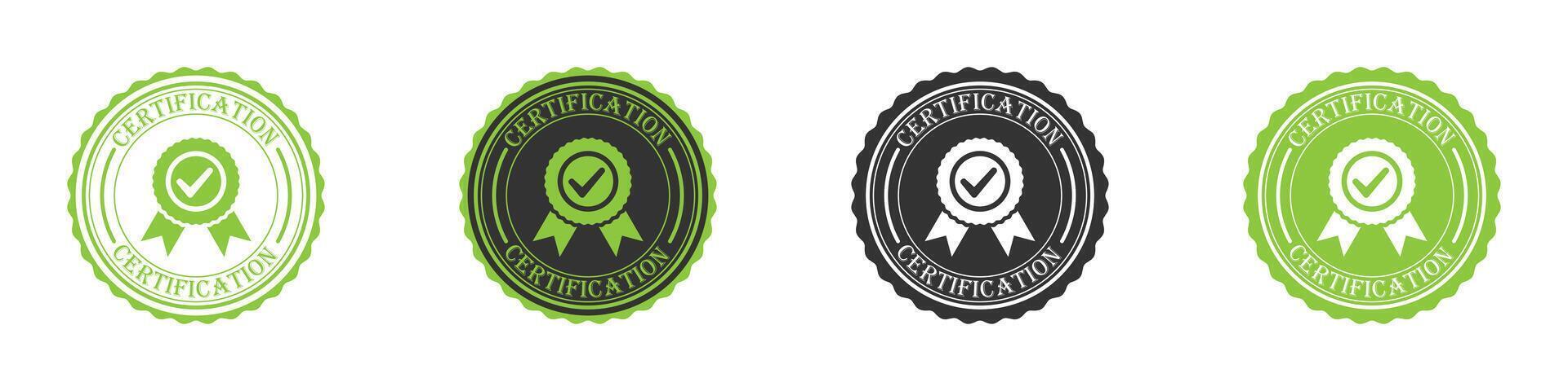 Certification badge icon set. Set of check mark badges with text.  Vector illustration.