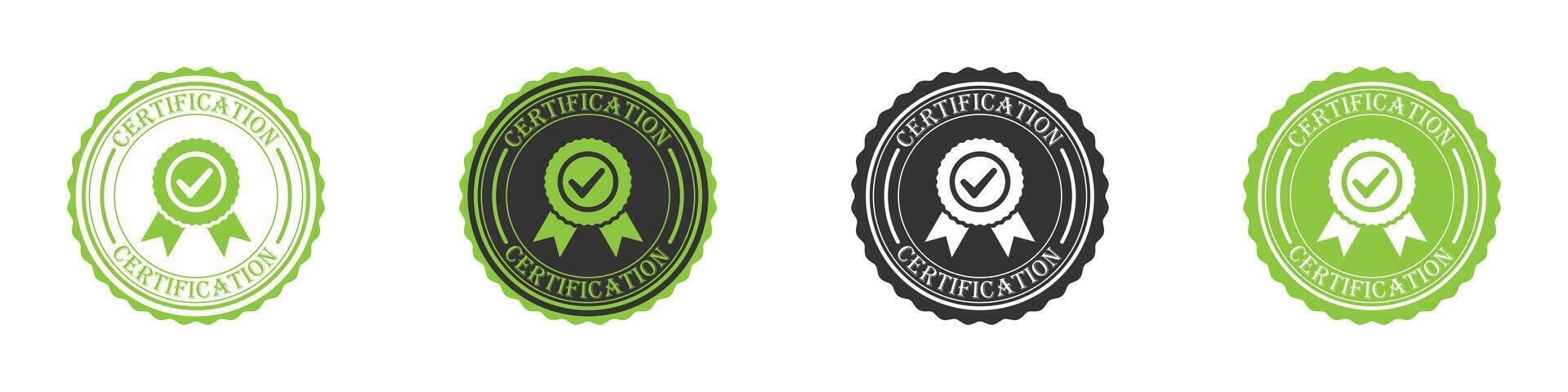 Certification badge icon set. Set of check mark badges with text.  Vector illustration.