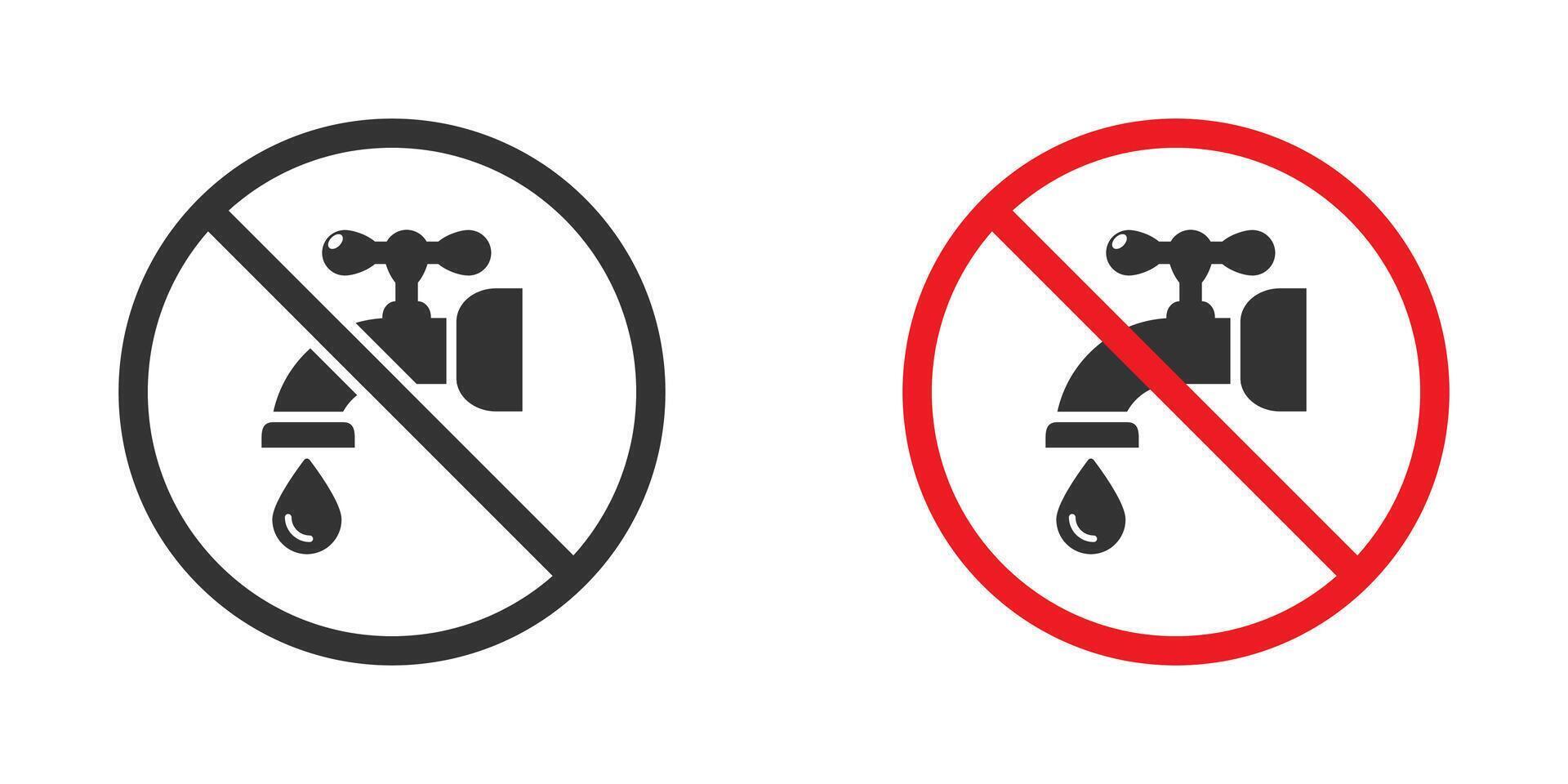 No agua signo. detener agua fuga firmar, agua grifo y goteo gotas icono. plano vector ilustración.