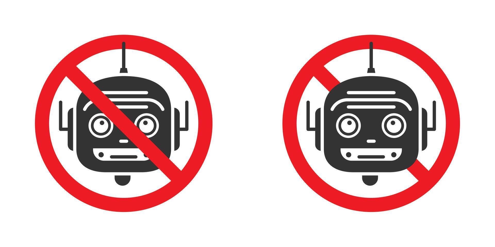 Artificial intelligence forbidden sign. No robot icon. Vector illustration.
