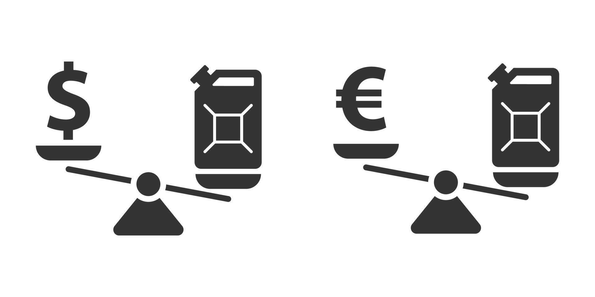 gasolina frasco y dinero firmar en escamas icono. combustible crisis concepto. plano vector ilustración.