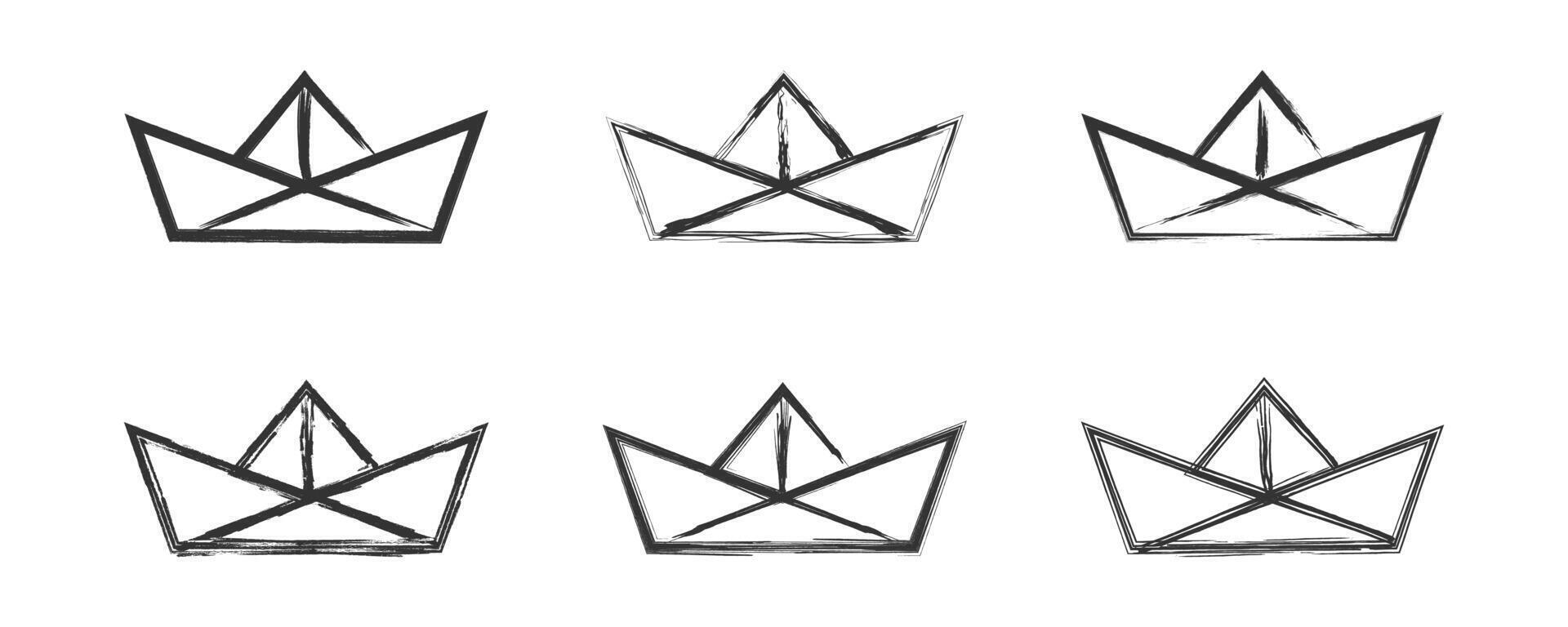 Hand drawn paper boat icon set. Vector illustration.