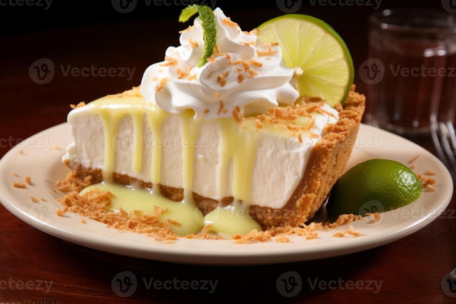 AI generated Delicious fragrant key lime pie for restaurant menu with space for text and copy space photo