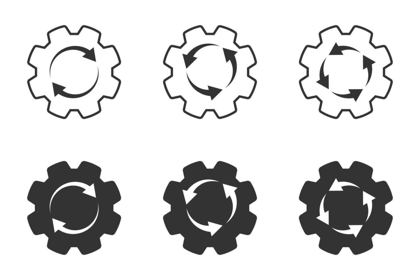 Workflow icon. Set of gear wheels icons with arrows inside. Vector illustration.
