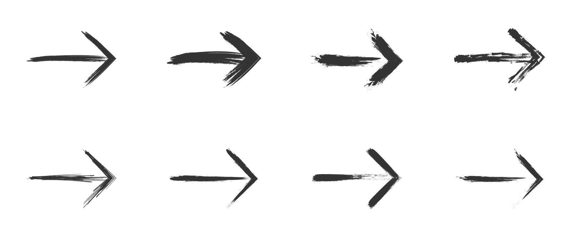 Set of Hand drawn arrows. Grunge texture. Vector illustration.
