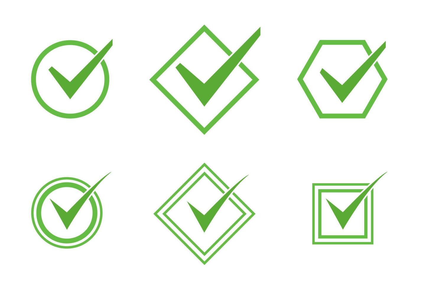 Green check mark set. Vector illustration.