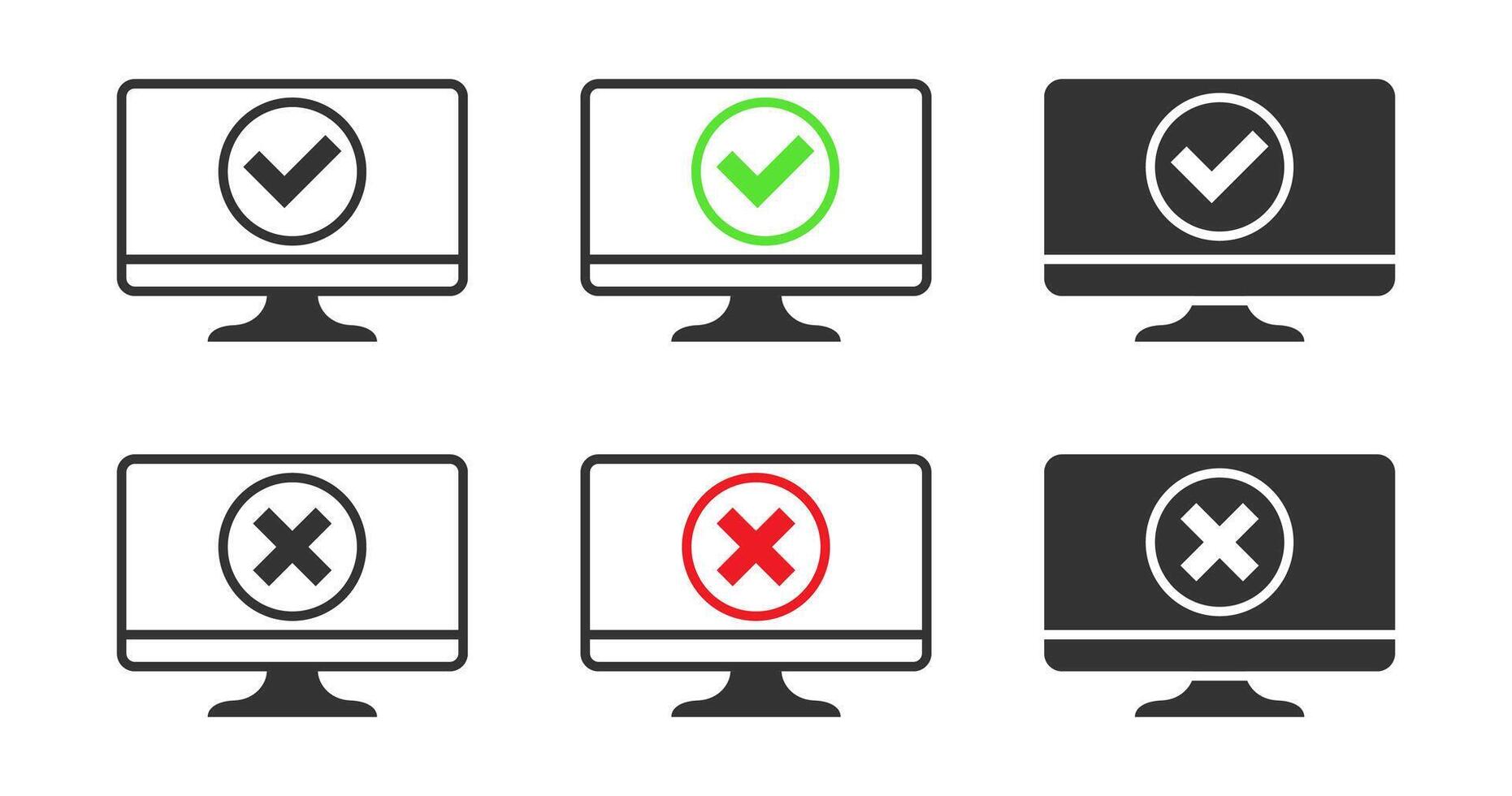 Monitor with check mark and cross sign. Vector illustration.