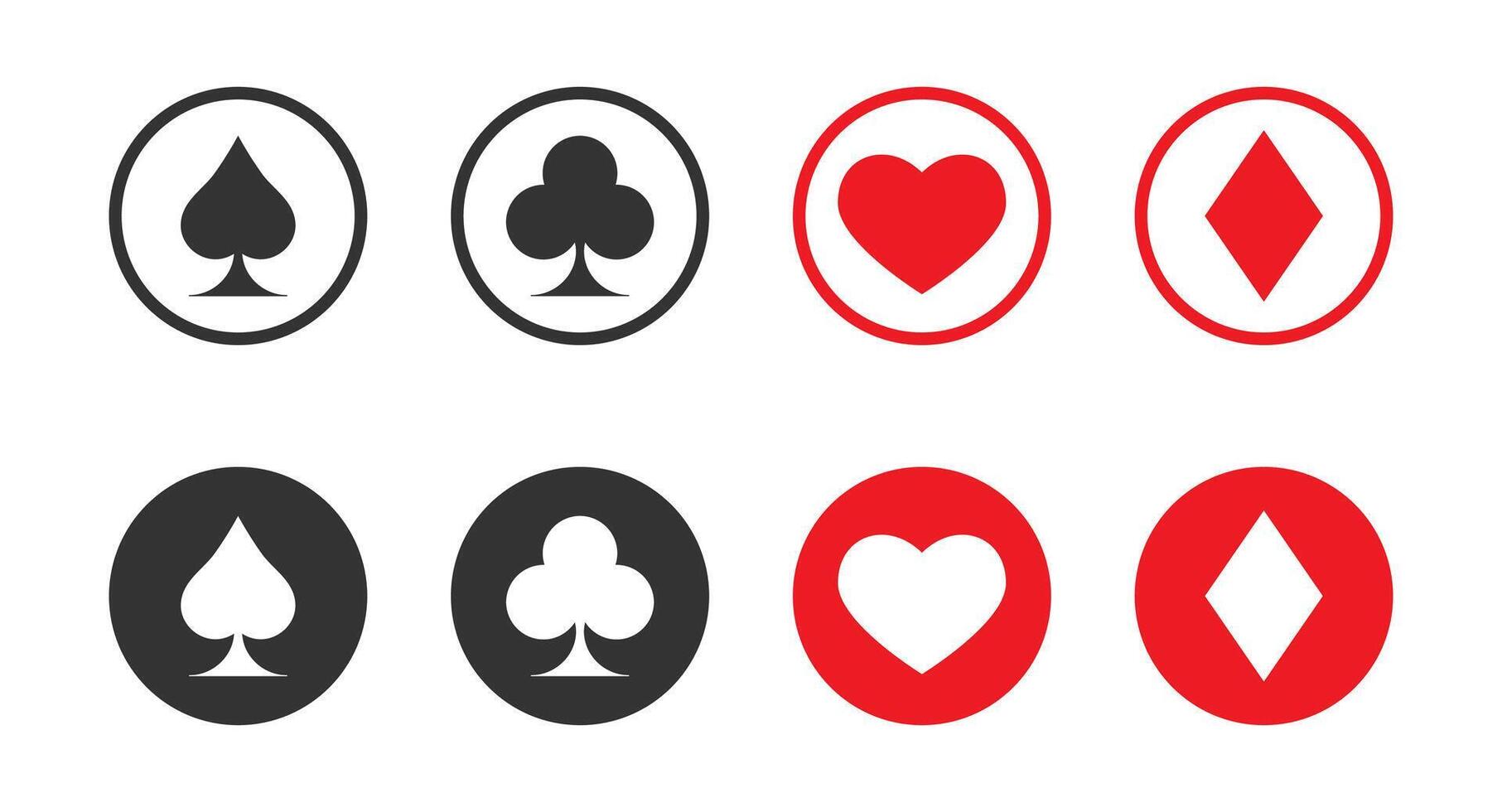 Playing card suits icons. Poker card symbols. Flat vector illustration.