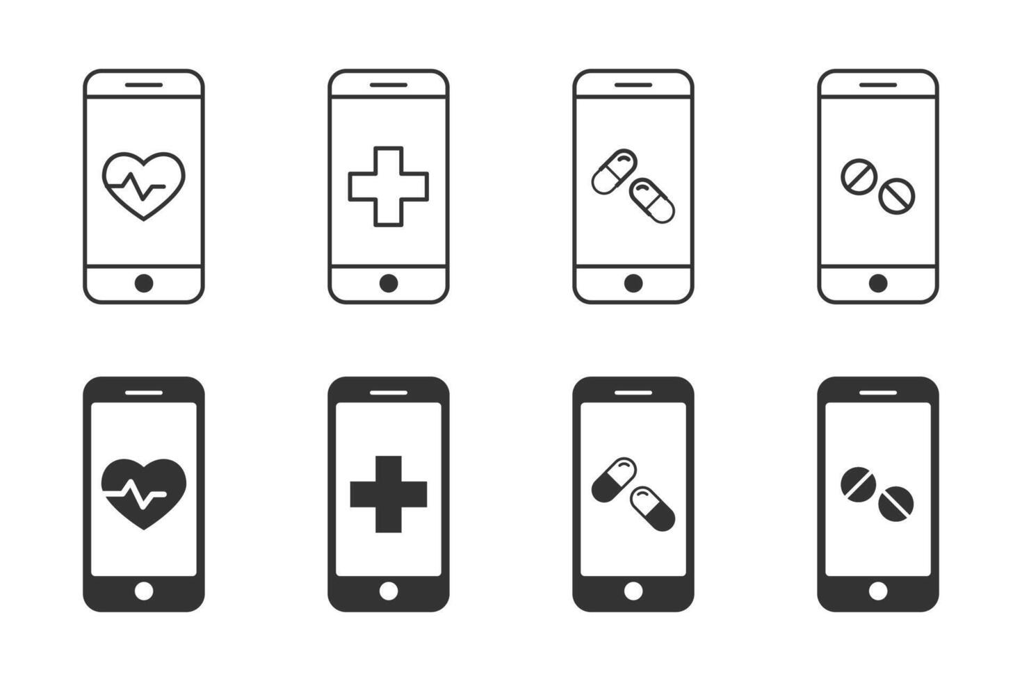 Telemedicine icons set. Telehealth phone icons. Medicine and healthcare. Vector illustration.