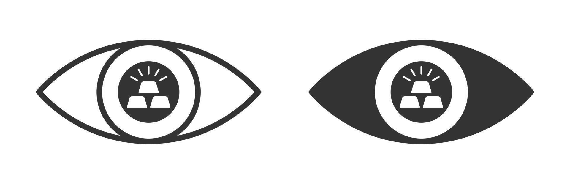 Gold bars in the eye icon. Vector illustration.