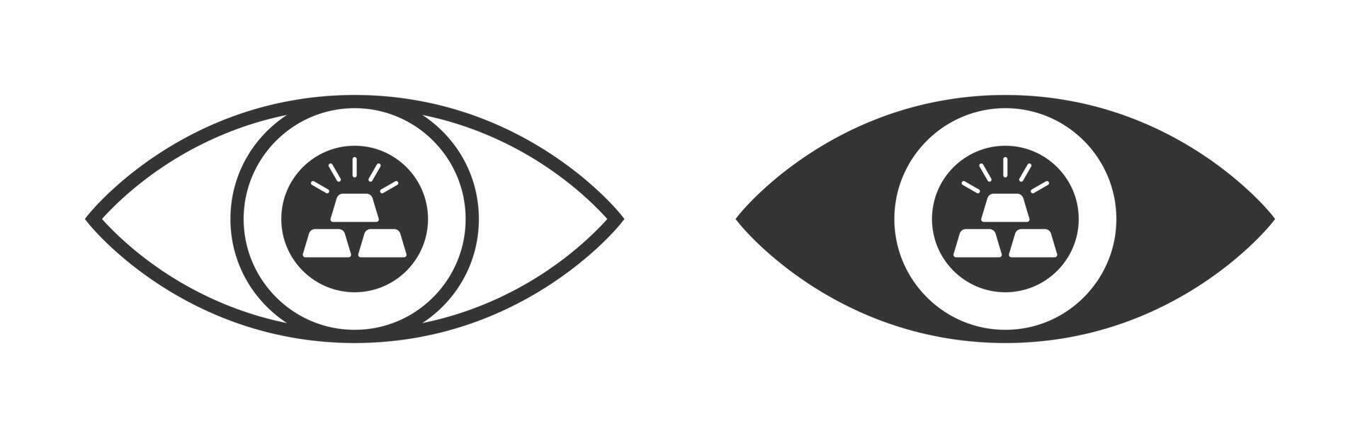 Gold bars in the eye icon. Vector illustration.