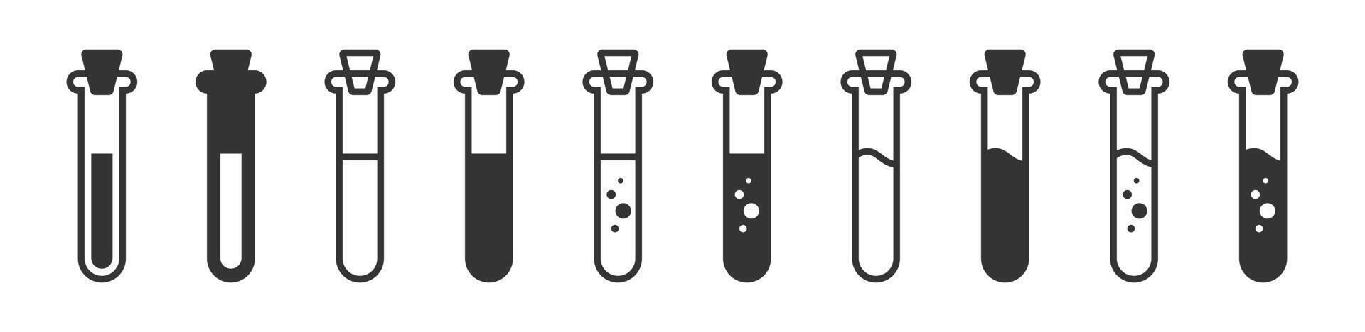 Potion vial icons set. Test tubes collection. Virus test icon. Vector illustration.