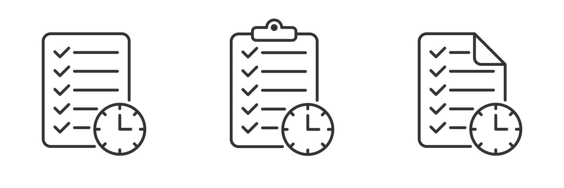 File, document, clock icon set. Vector illustration.
