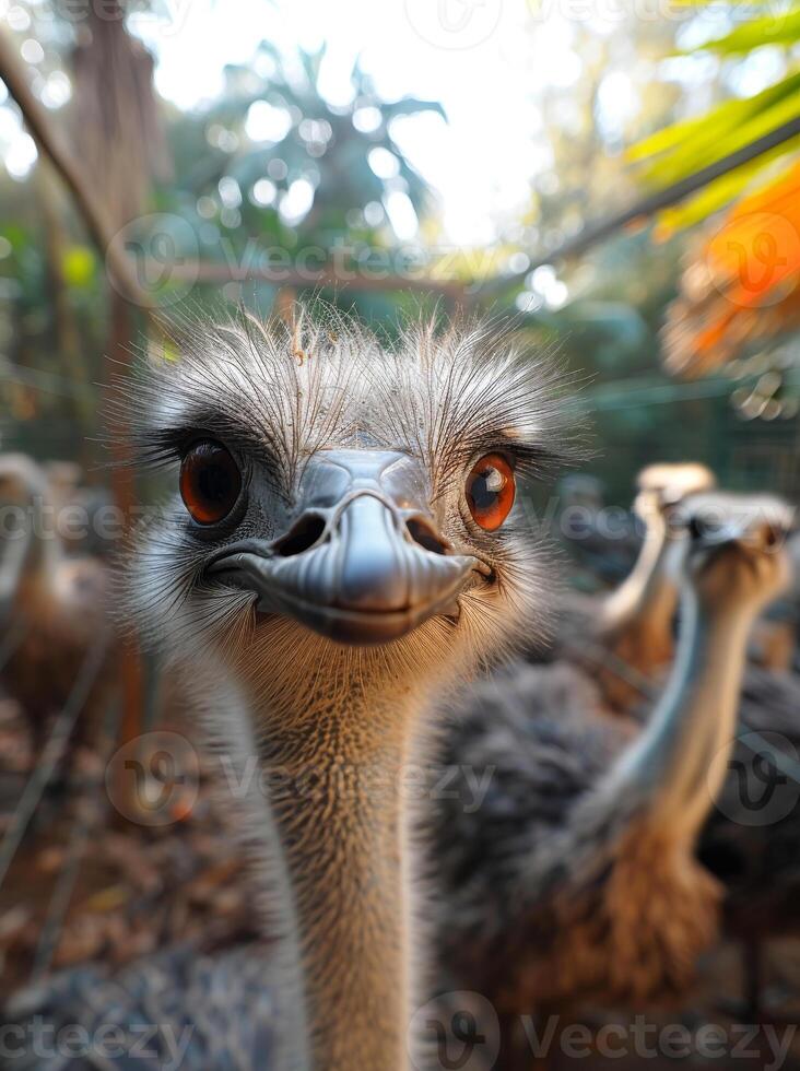AI generated Ostrich is looking at the camera in the zoo photo
