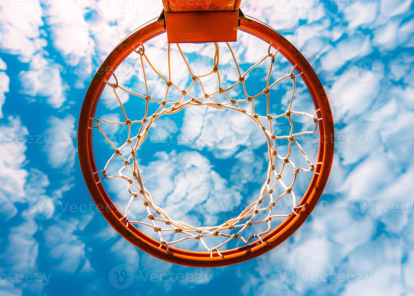 AI generated Basketball hoop and blue sky with clouds photo