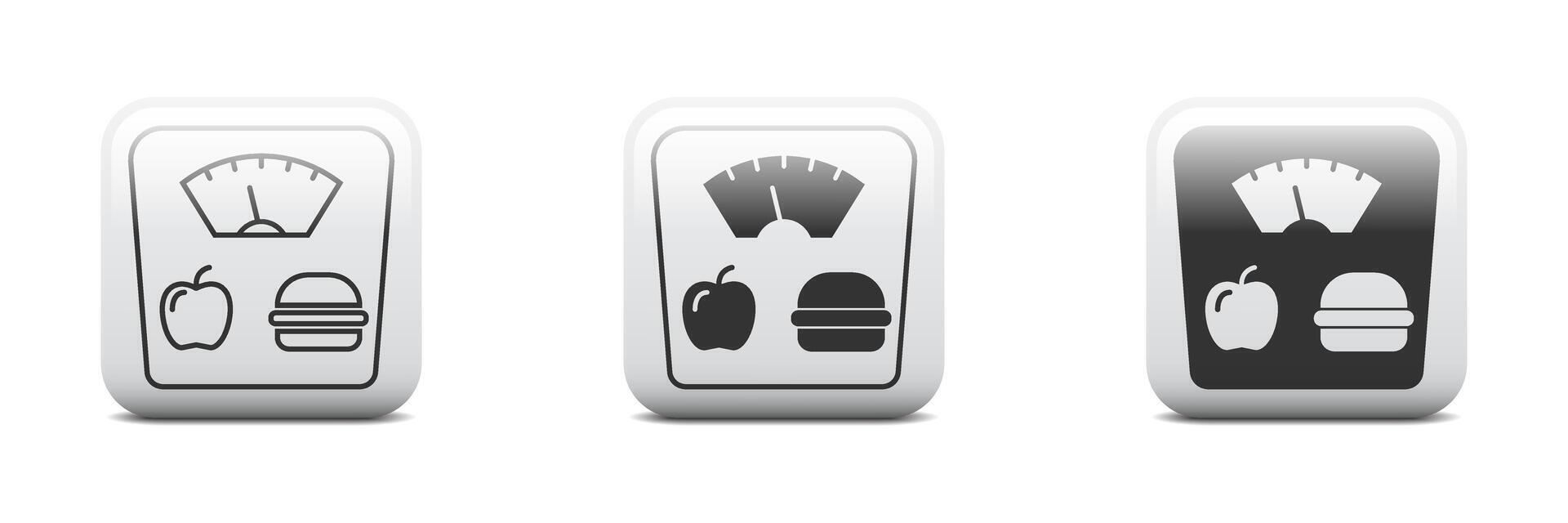 Scale icon with burger and apple symbols. Vector illustration.