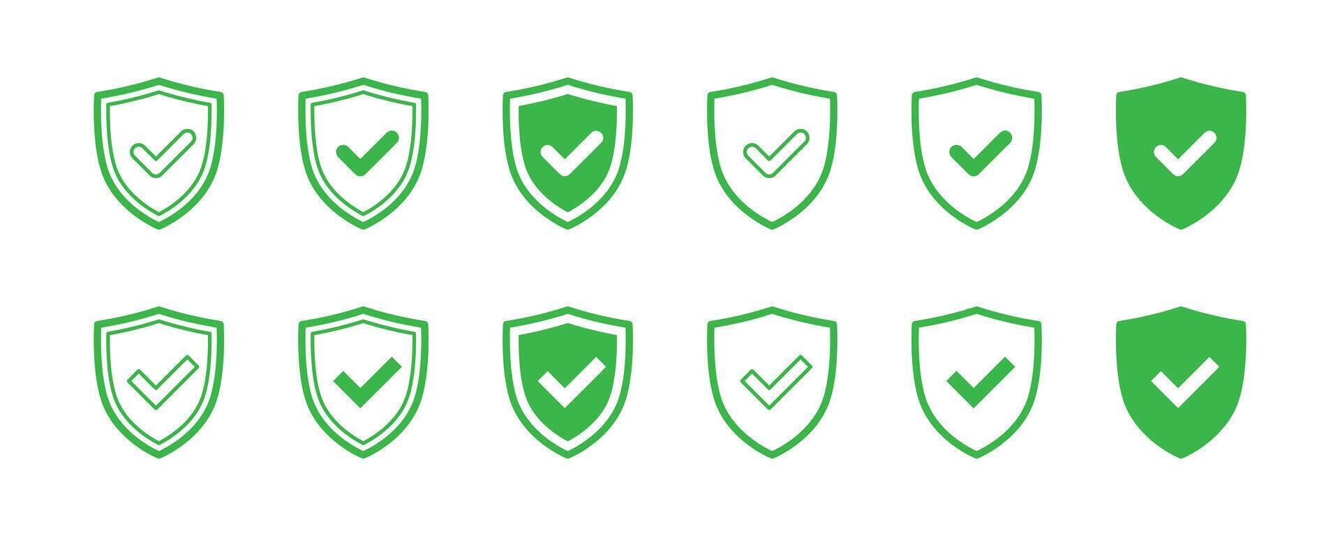 Shield and Check Mark Icon set. Vector illustration.