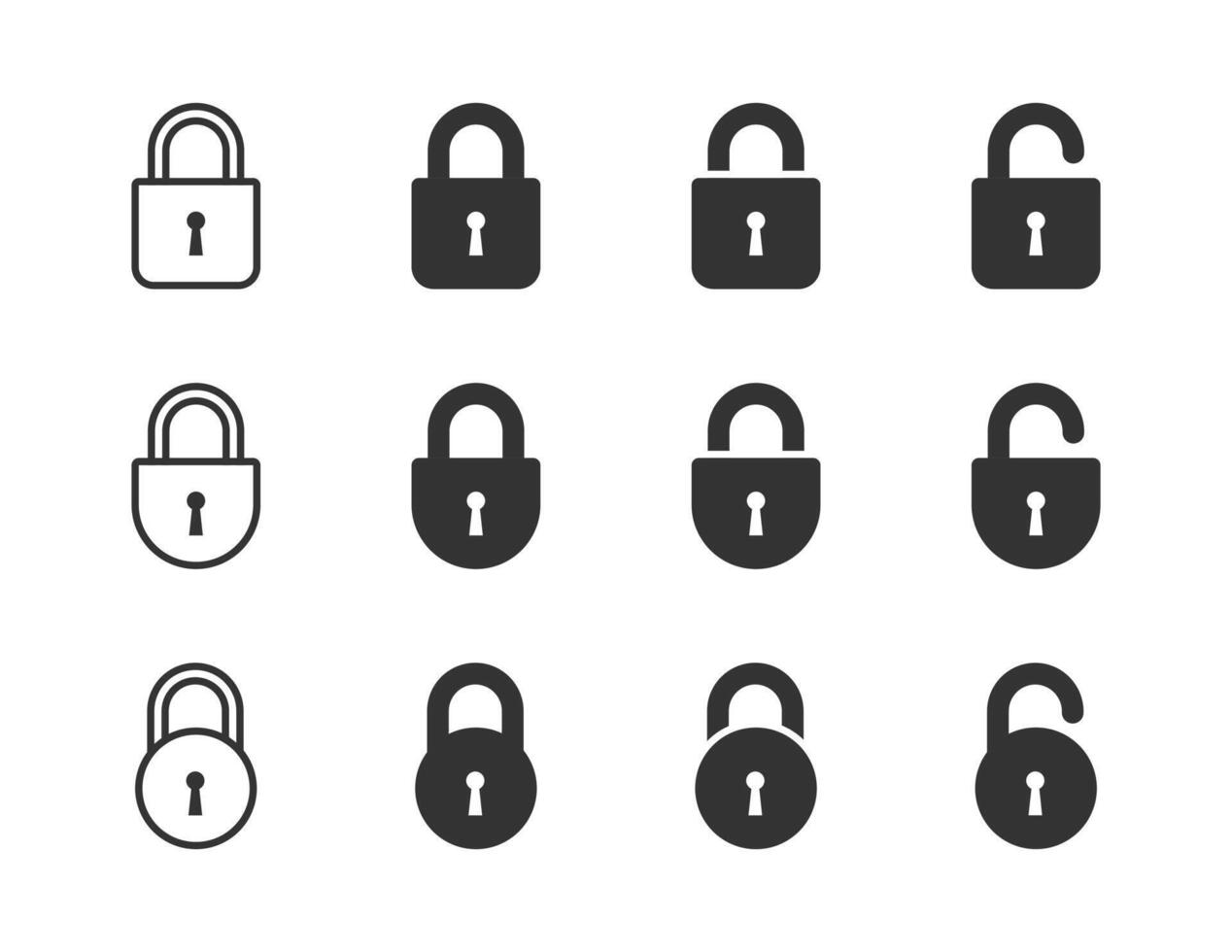 Lock icons set. Padlock symbol collection. Security symbol. Lock open and lock closed icon. Vector illustration.