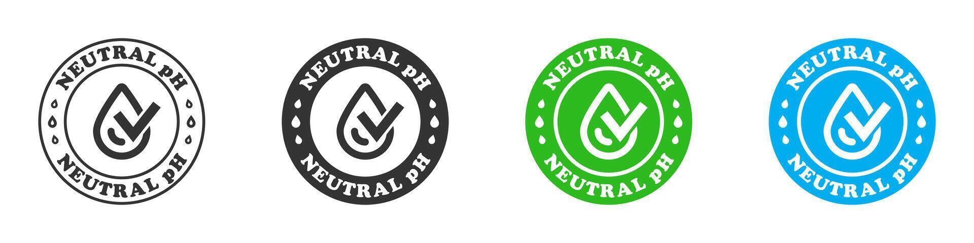 Neutral pH icon. Droplet with a check mark in a circle with lettering. Vector illustration.