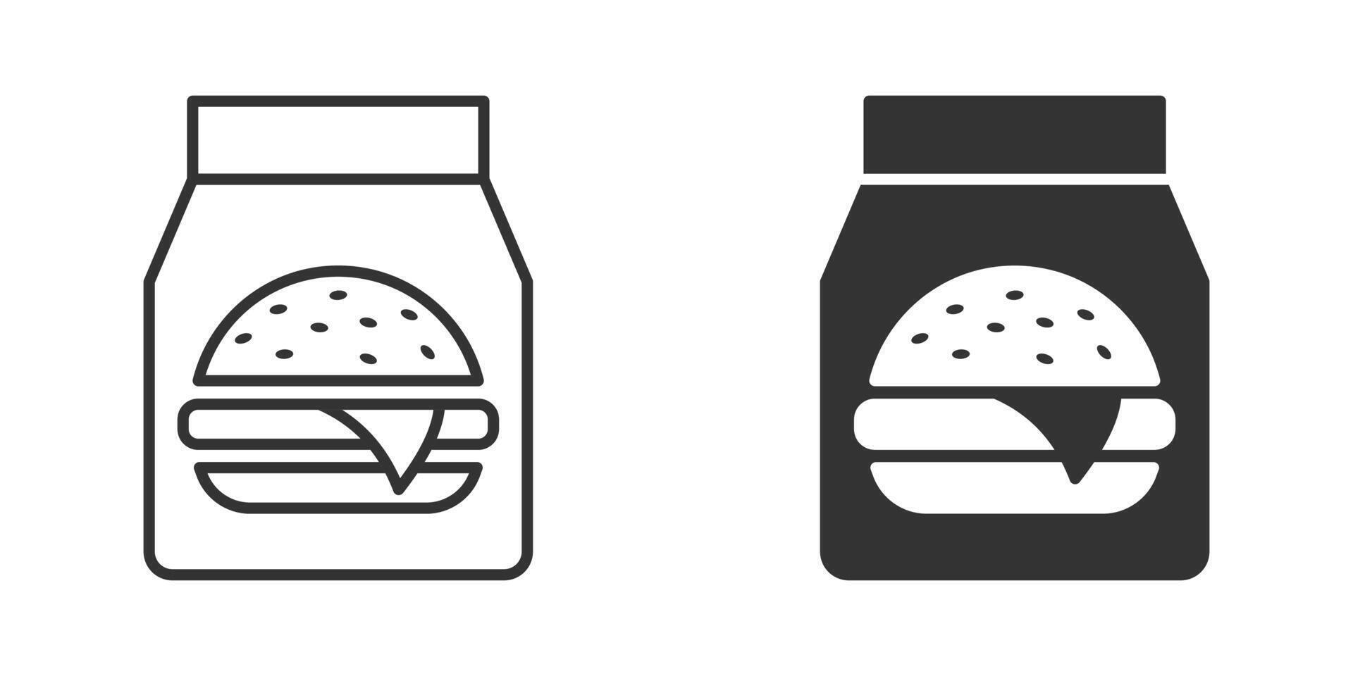 Burger Paper Bag Icon. Vector Illustration.