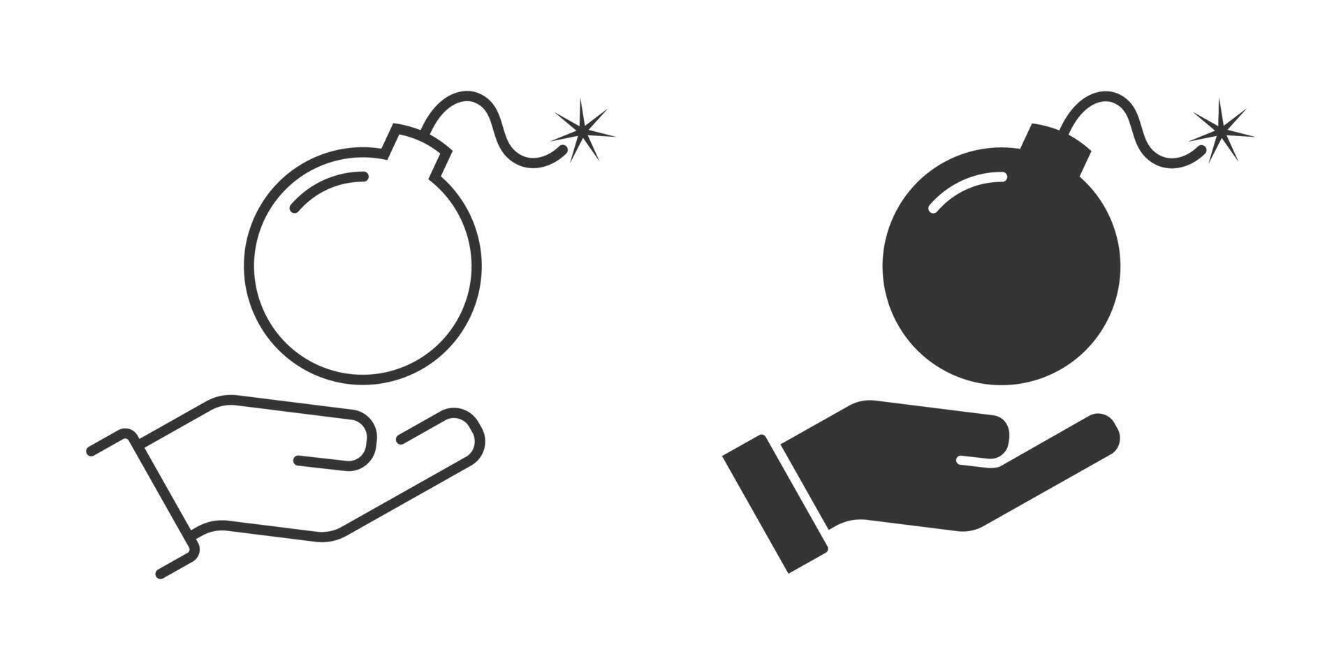 Bomb on a hand. Simple bomb icon. Vector illustration.