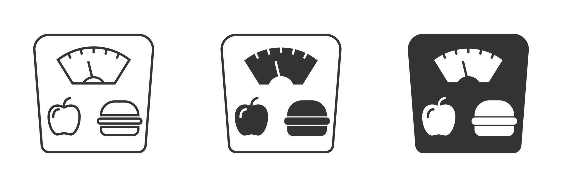 Scale icon with burger and apple symbols. Vector illustration.