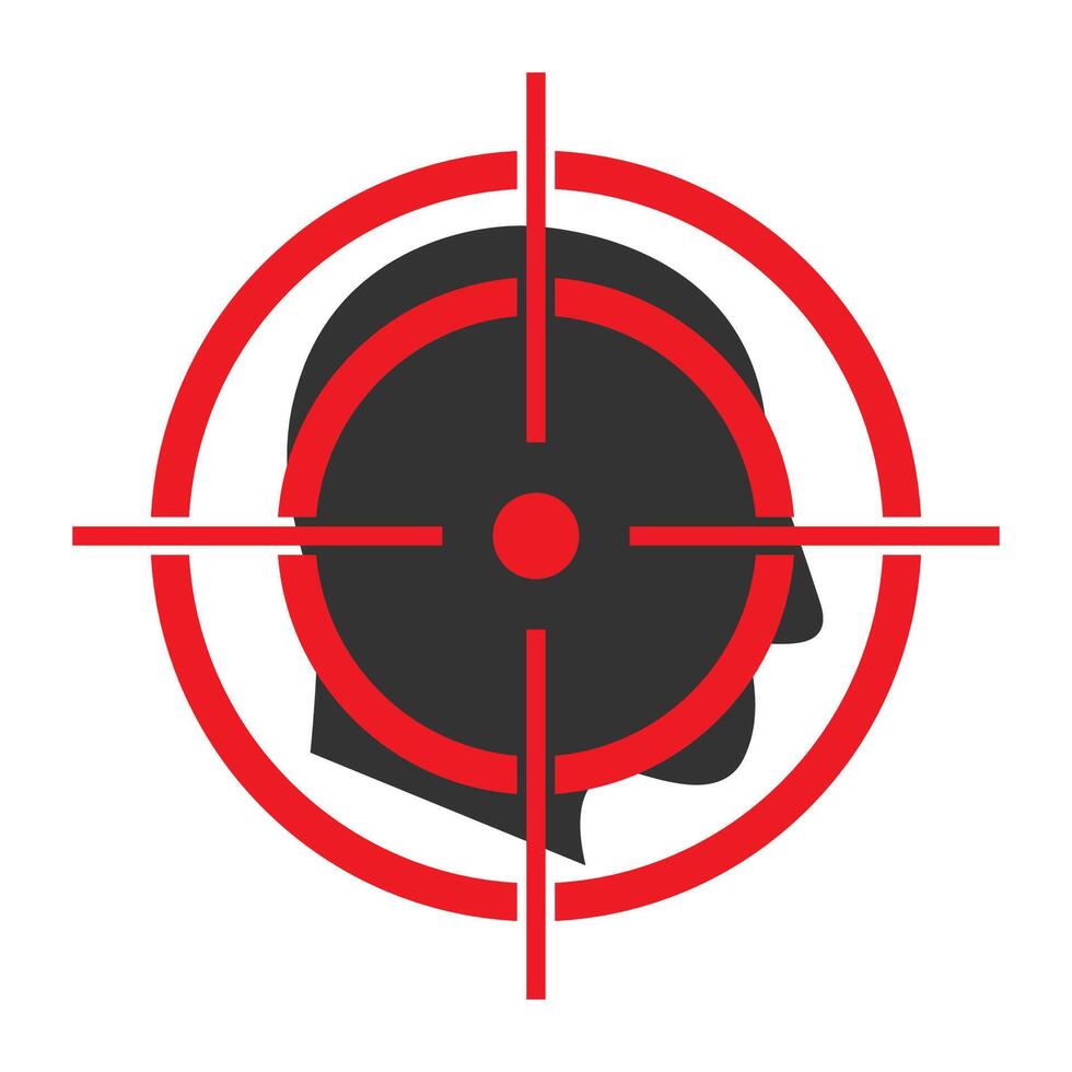 Head under crosshair icon. Flat vector illustration.