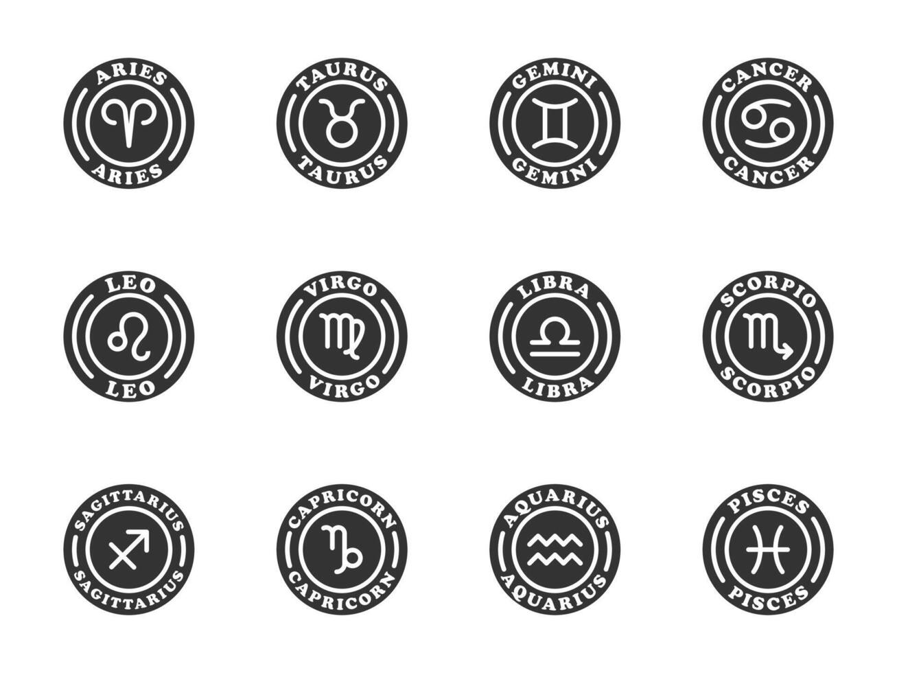 Zodiac horoscope signs set. Vector illustration.