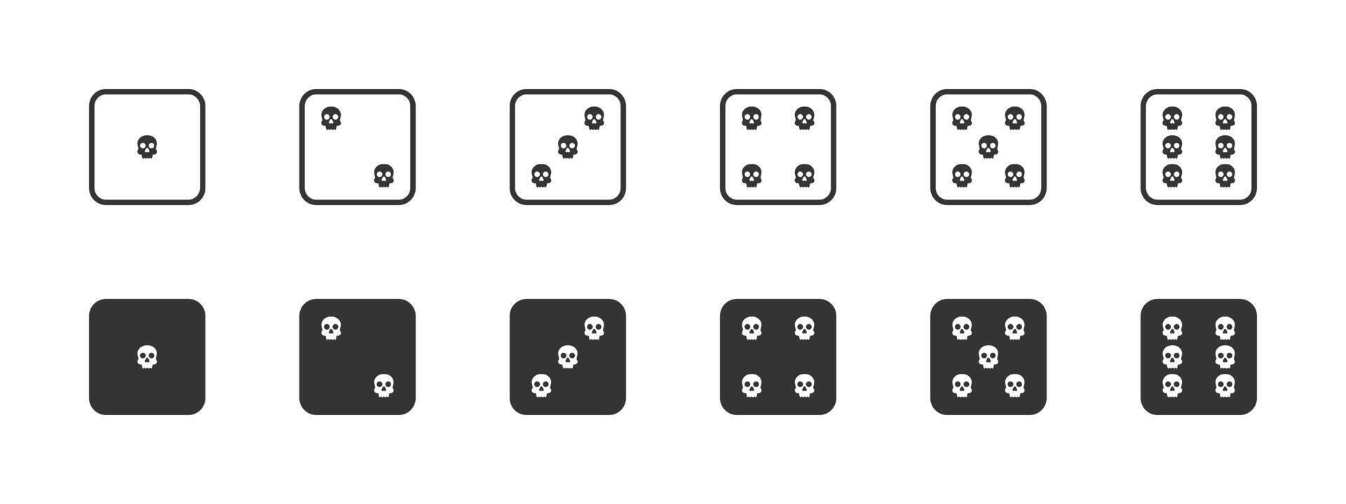Skull dice set. Dice marked with skulls. Vector illustration.