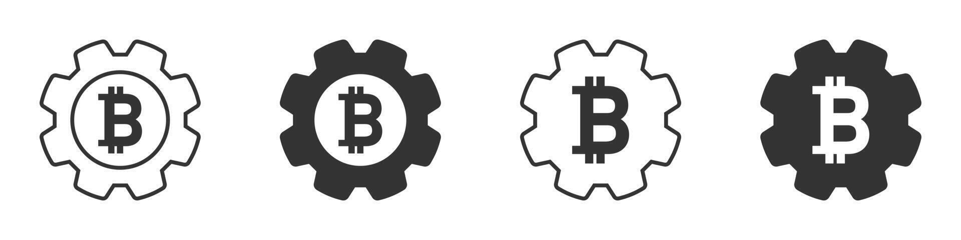 Gear icon with bitcoin sign inside. Vector illustration.
