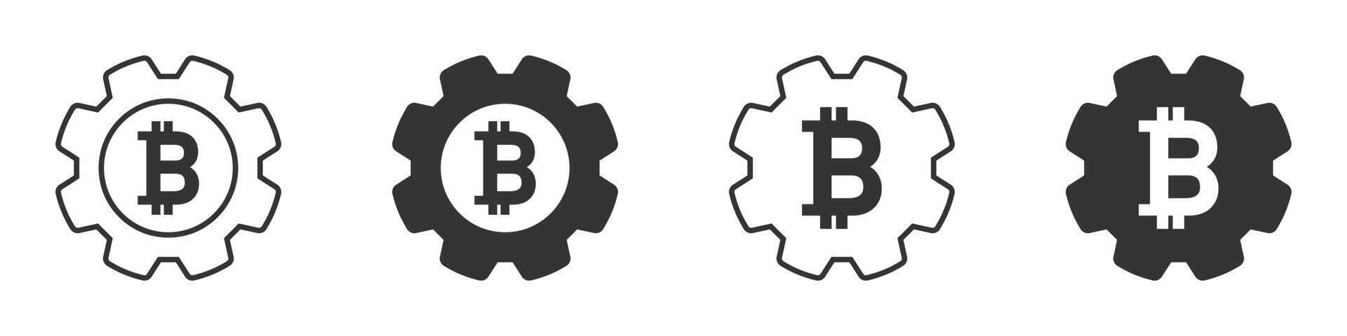 Gear icon with bitcoin sign inside. Vector illustration.