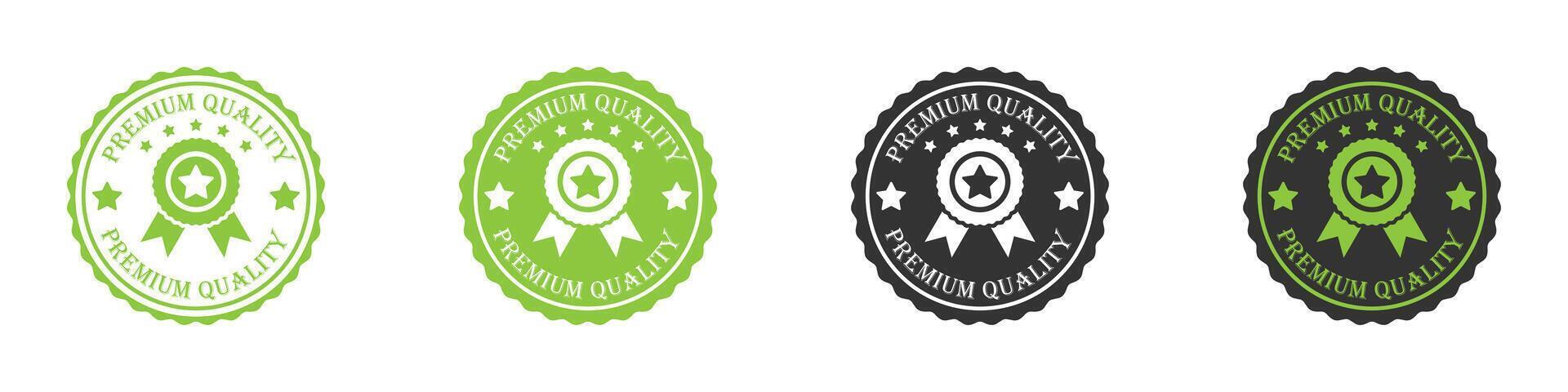 Premium quality icon set. Medal badge with star and ribbons. Premium product stamps of best quality logo. Isolated on white background. Vector illustration.