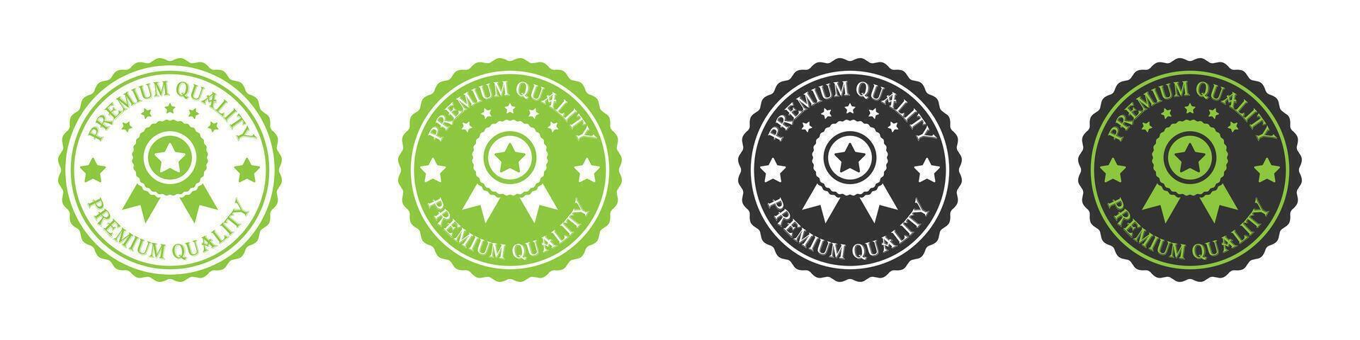 Premium quality icon set. Medal badge with star and ribbons. Premium product stamps of best quality logo. Isolated on white background. Vector illustration.