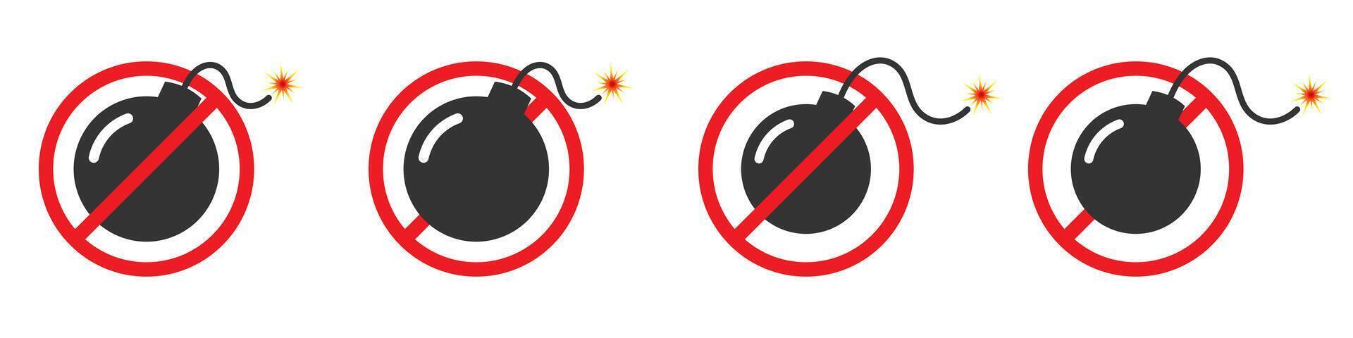 No bomb prohibited sign. Bombs ban icon. No explosive sign. Flat vector illustration.