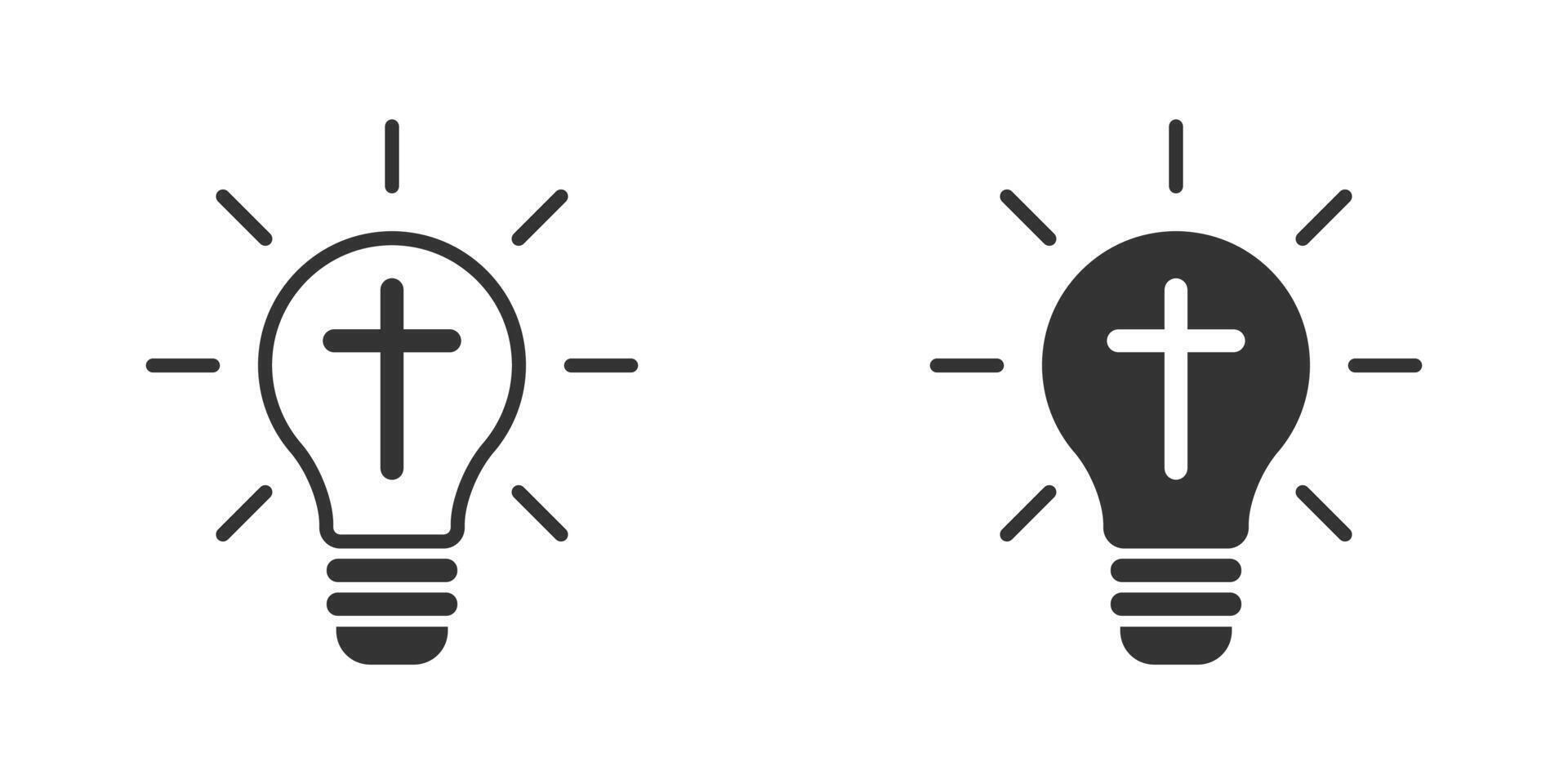 Light bulb with christian cross inside. Vector illustration.
