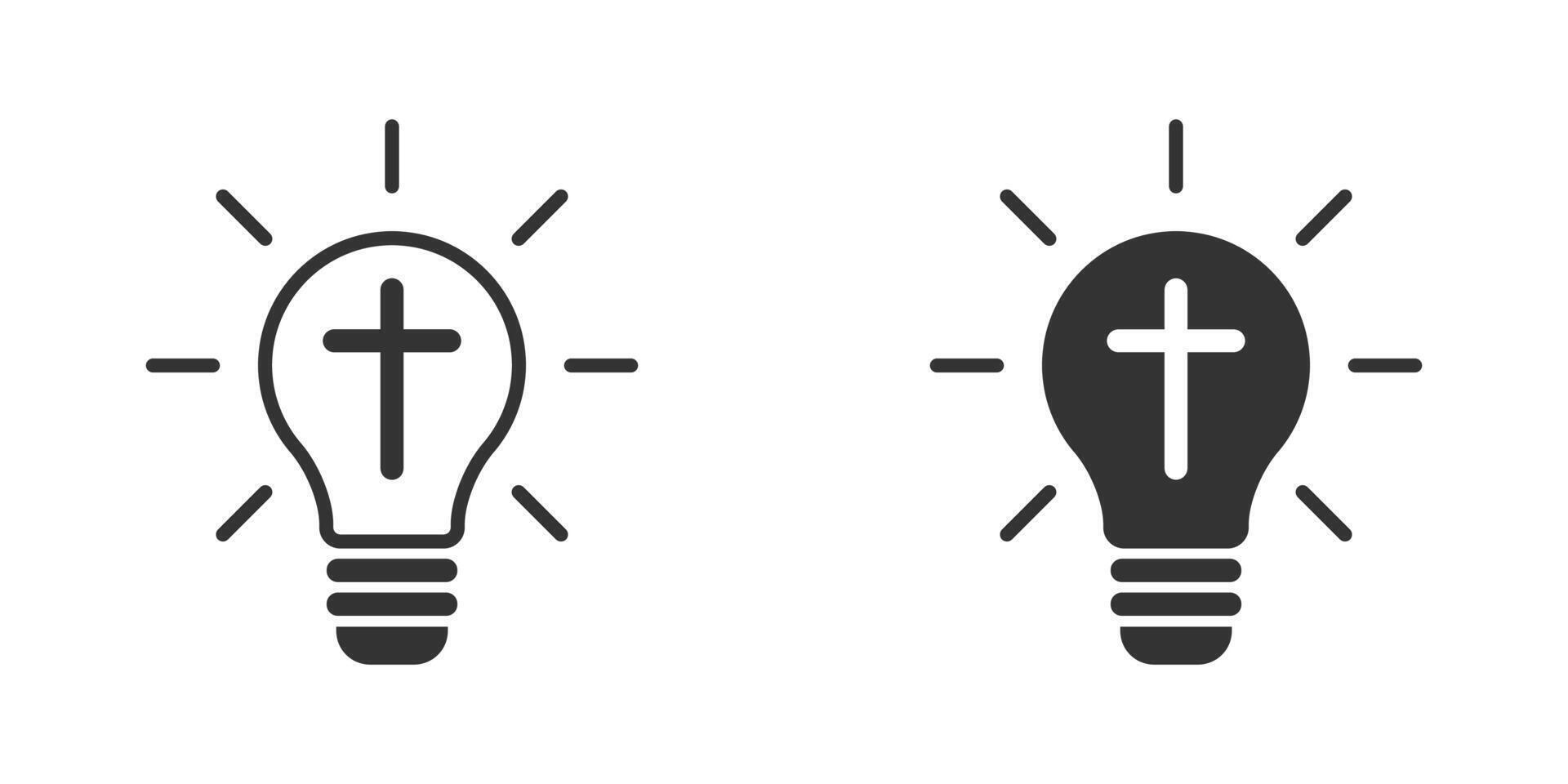 Light bulb with christian cross inside. Vector illustration.