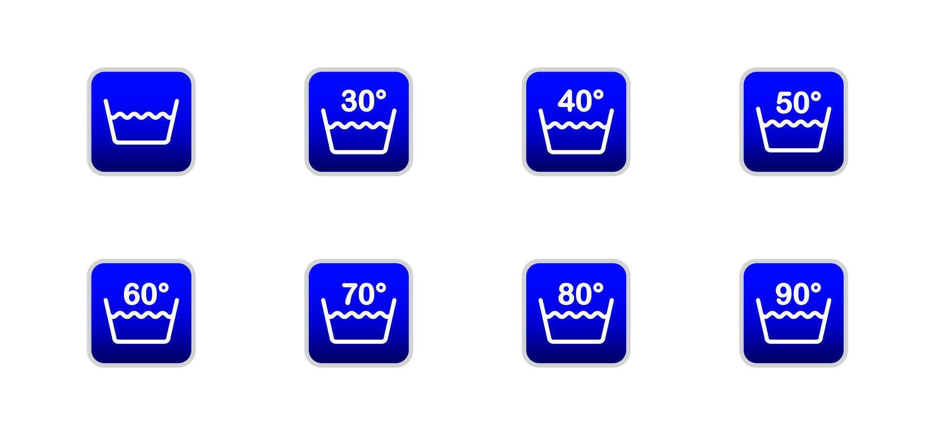 Washing signs. Washing temperature icons set. Vector illustration.