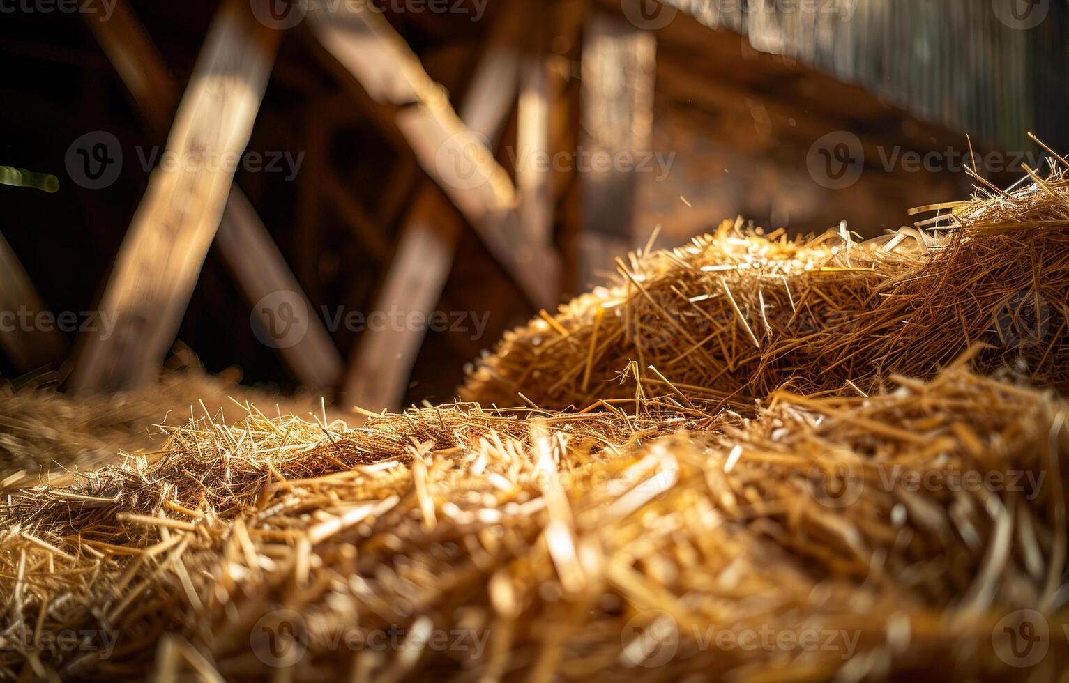 AI generated Hay bales stacked in barn. A pile of hay in the barn photo