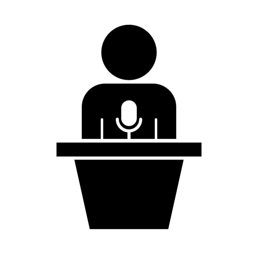 Podium with microphone and politician silhouette icon. Vector. vector
