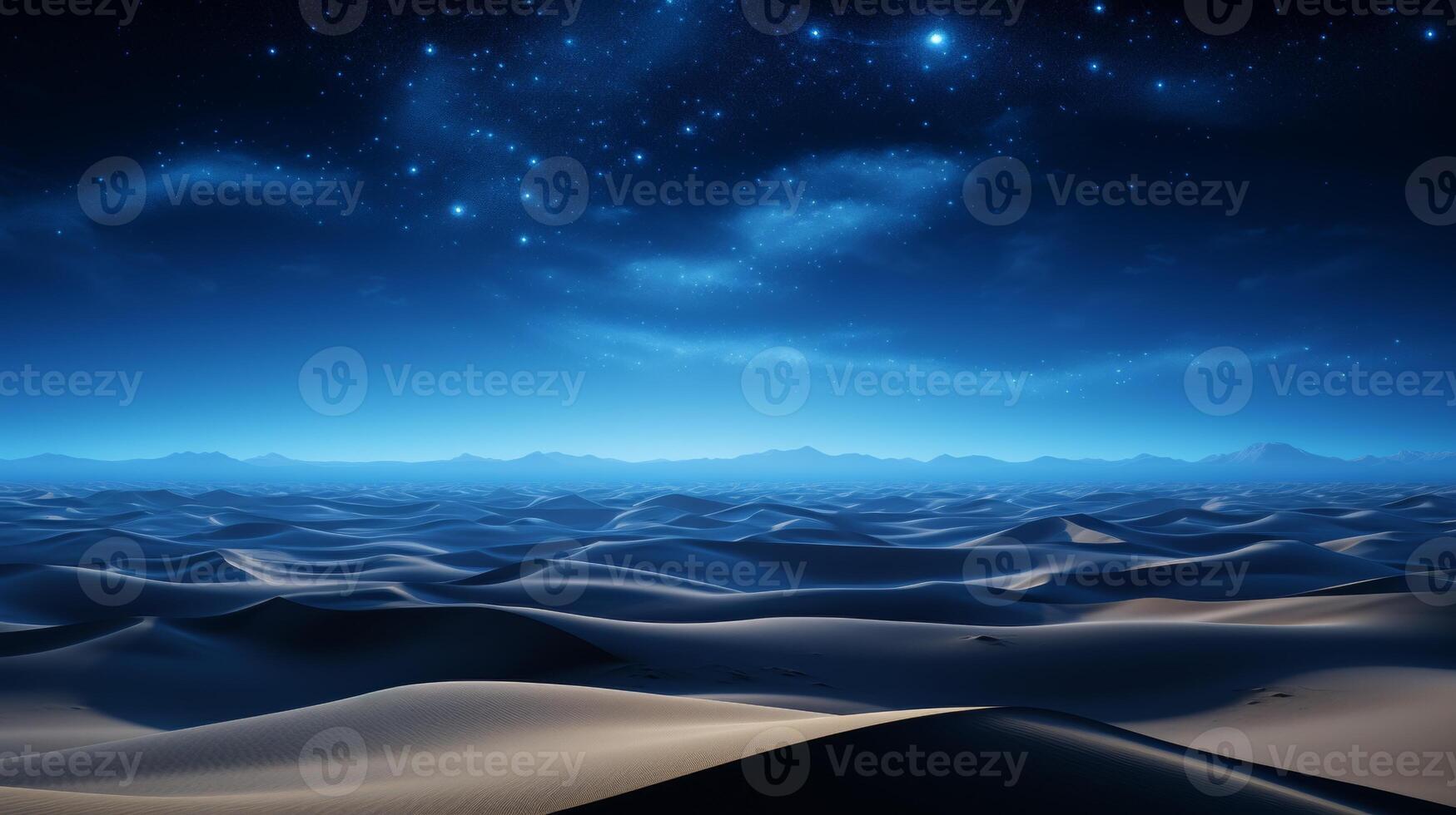 AI generated Starry sky above desert wilderness landscape at night photo