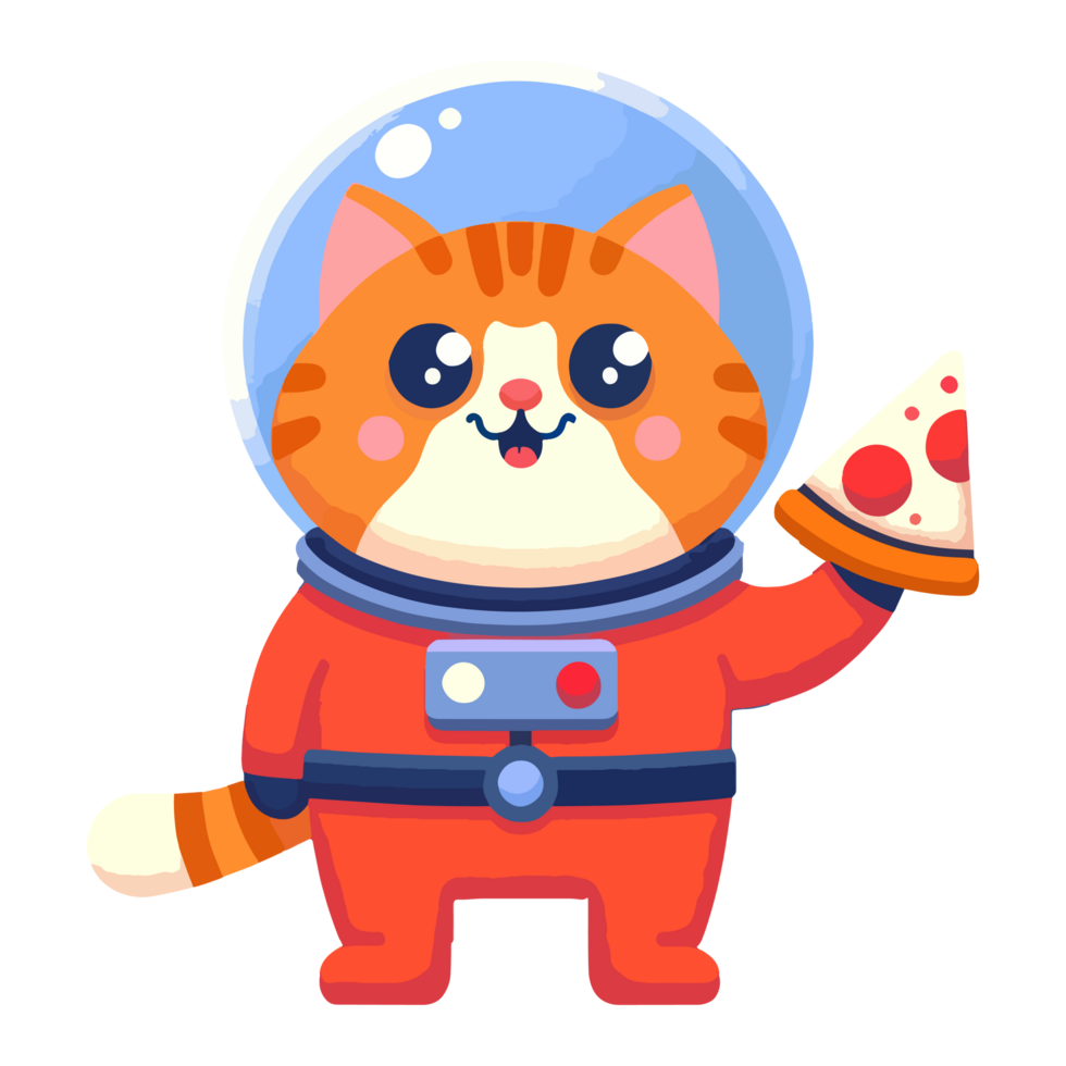 AI generated cute cat eating pizza character illustration png