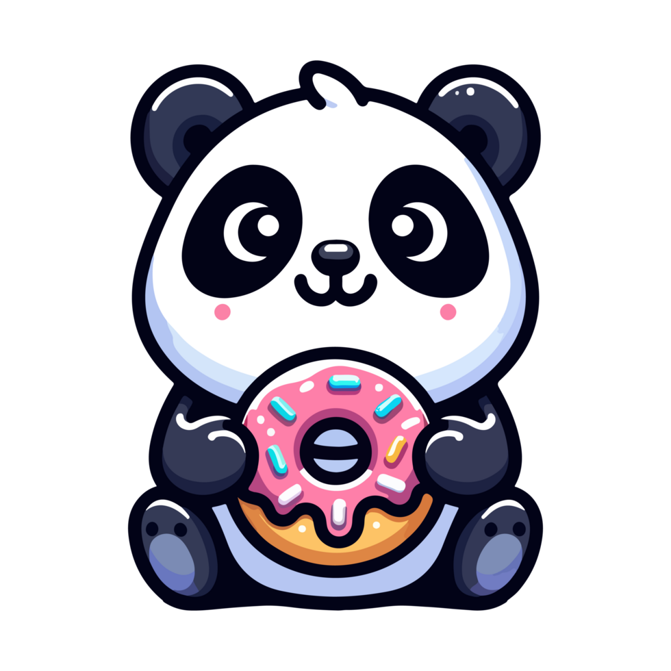 ai généré dessin animé mignonne Panda en mangeant Donut icône personnage png