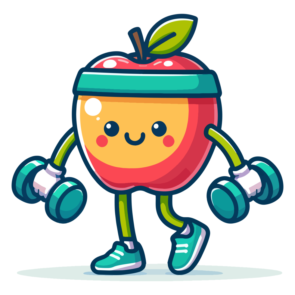 AI generated cartoon character cute apple fitness weightlifting png