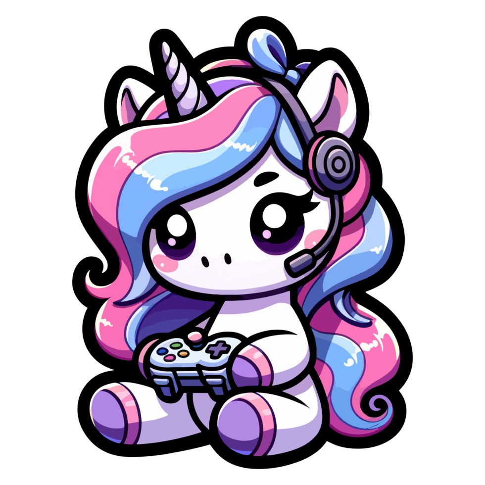 AI generated cute unicorn and joystick game character illustration png