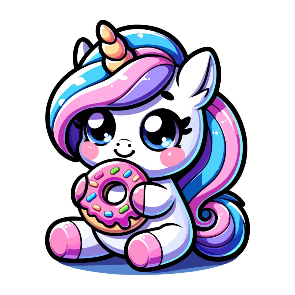 ai generado linda unicornio y rosquillas personaje ilustración png